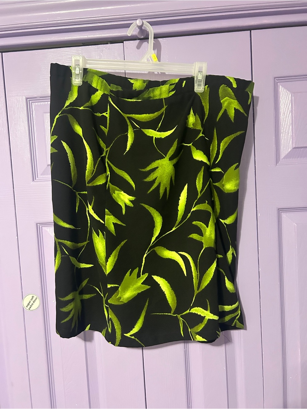TanJay Black Mini Skirt with Neon Green Leaf Motif